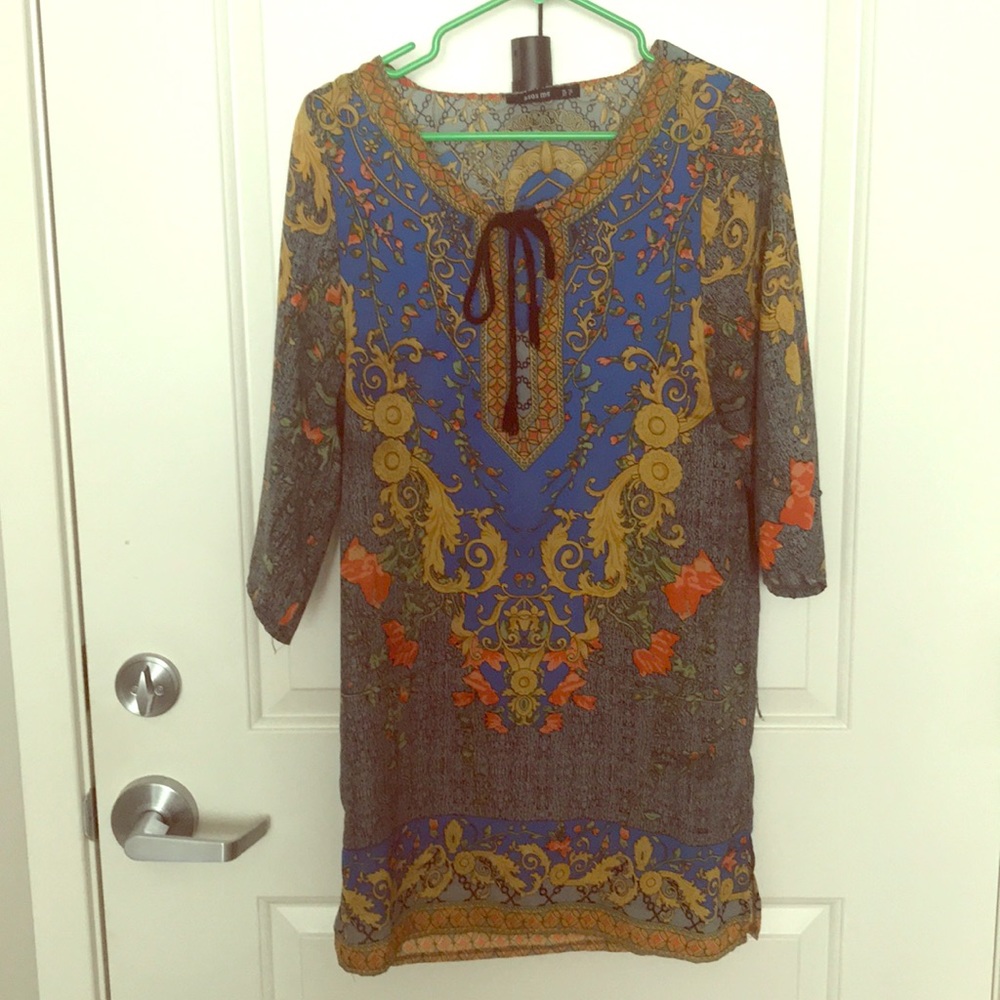 ASOS long sleeve embroidered printed tunic